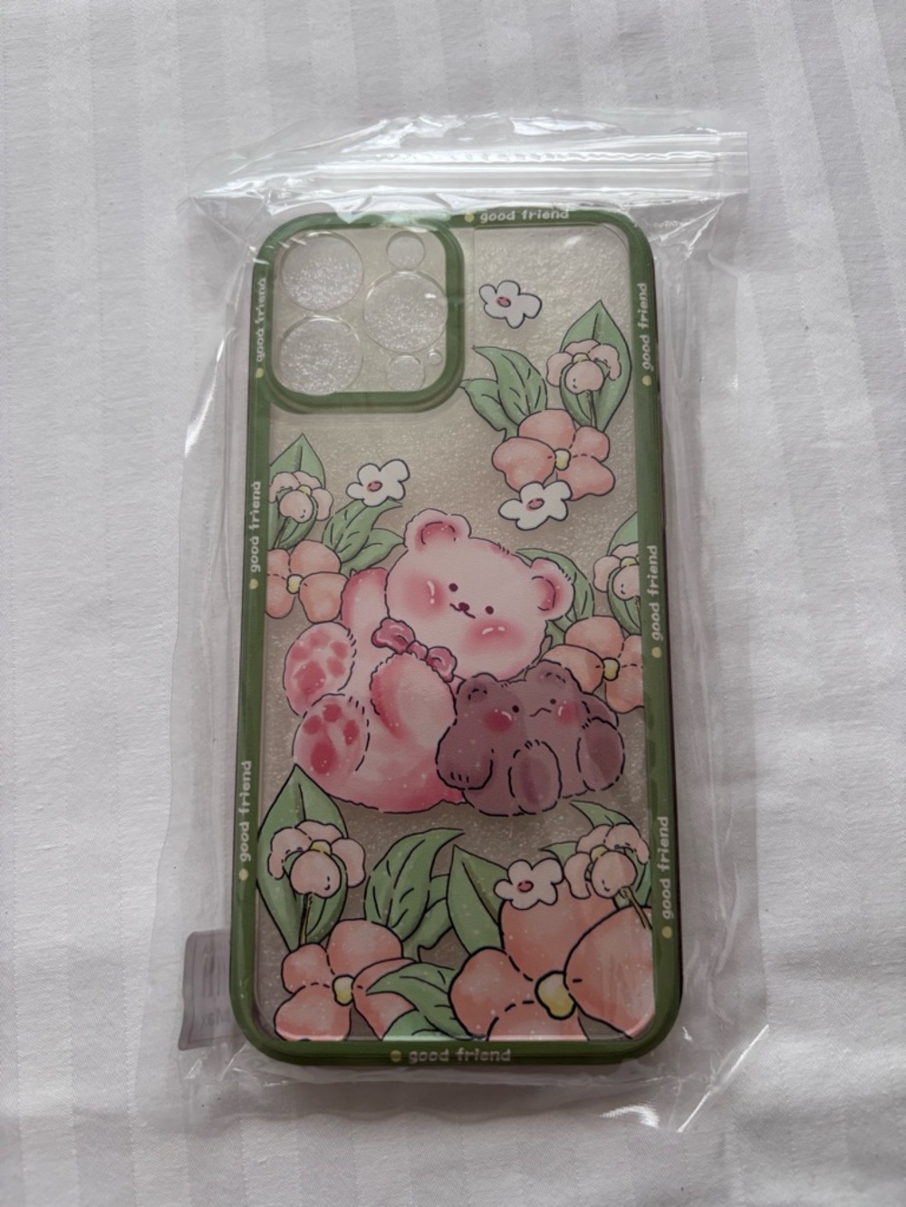 Cute Floral Bear Phone Case - Pink & Green